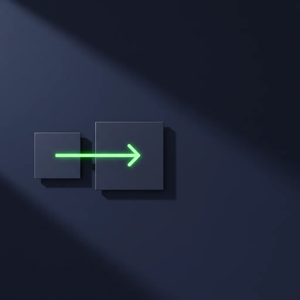 A green arrow of light crossing from one dark tile to another.